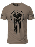 Men's Casual Punisher Skull Print American Flag Short Sleeve T-Shirts