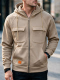Men Zip Up Multi Pocket Casual Sweatshirt Hoodie Jacket