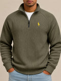 Men Ribbed Knit Half Zip Slim Fit Casual Pullover Sweatshirt