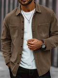 Men Corduroy Casual Button Down Chest Pockets Shirt Jacket