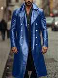 Male Double-breasted Faux Leather Long Trench Coats