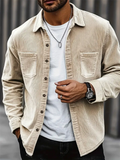 Men Corduroy Casual Button Down Chest Pockets Shirt Jacket