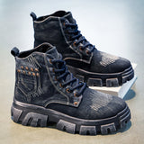 Men's Five-Pointed Star Studded Denim Canvas Martin Boots