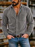Men's Autumn Solid Color Lapel Long Sleeve Corduroy Shirts