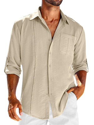 Men's Comfortable Cotton Linen Rolled Up Sleeve Beach Shirt