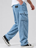 Men High Street Corduroy Drawstring Baggy Loose Cargo Pants