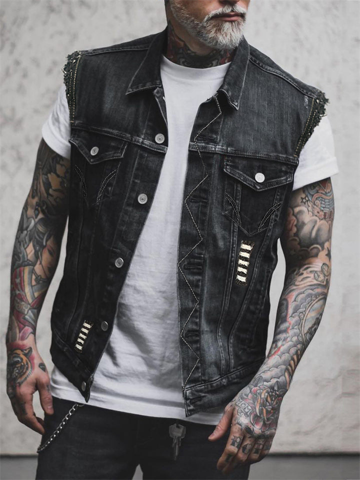 Men's Cool Street Style Sleeveless Black Denim Vest