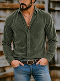 Men's Autumn Solid Color Lapel Long Sleeve Corduroy Shirts