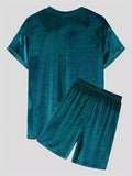 Men's Summer Short Sleeved Drawstring Velvet Set for Men