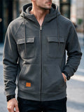 Men Zip Up Multi Pocket Casual Sweatshirt Hoodie Jacket