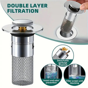 Anti-Clogging Pop-Up Stainless Steel Sink Stopper Floor Drain Filter