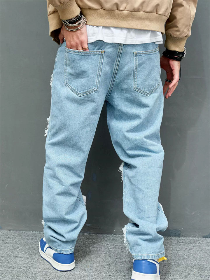 Men's Cool Light Blue Ripped Denim Pants