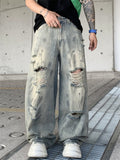 Men's Loose Fit Streetwear Distressed Wide Leg Ripped Jeans