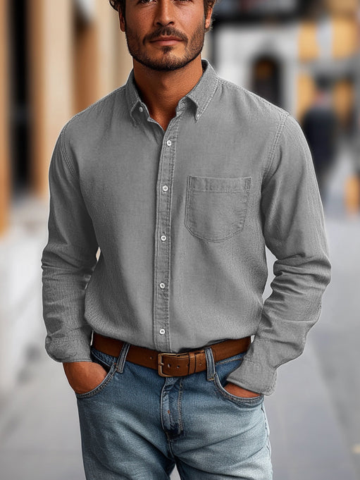 Men's Fashion Long Sleeved Button Up Shirts with Chest Pocket