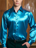 Men's Long Sleeved Button Up Shiny Satin Dress Shirts