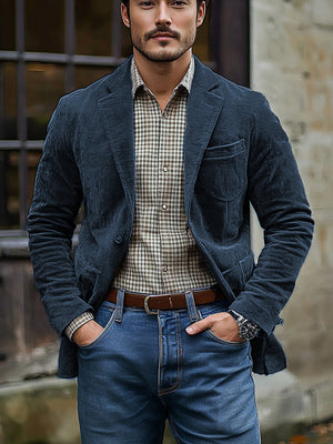 Men's Casual Slim Fit Lapel Collar Corduroy Blazer