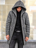 Men Hooded Knit Cardigan Zip Up Long Sweater Coat with Pockets