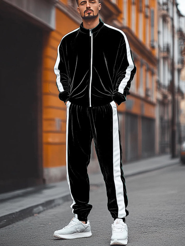 Men's Casual 2-Piece Zip Up Cozy Velvet Tracksuit Sets