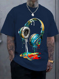 Men's Headphone Graphic Print Casual Short Sleeve T-Shirts