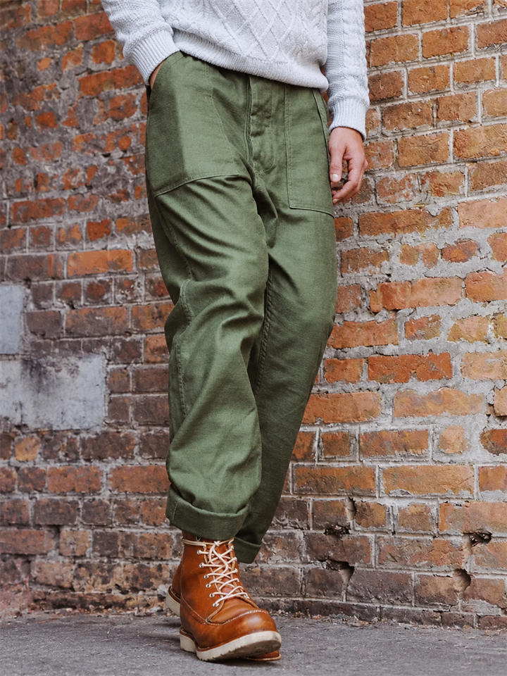Men's Straight Leg Vintage Cotton Military Fatigue Pants