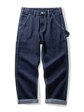 Men Loose Fit Wide Leg Denim Carpenter Jeans Work Pants