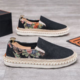Men's Side Floral Print Patchwork Fisherman Canvas Shoes