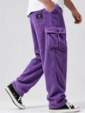 Men High Street Corduroy Drawstring Baggy Loose Cargo Pants