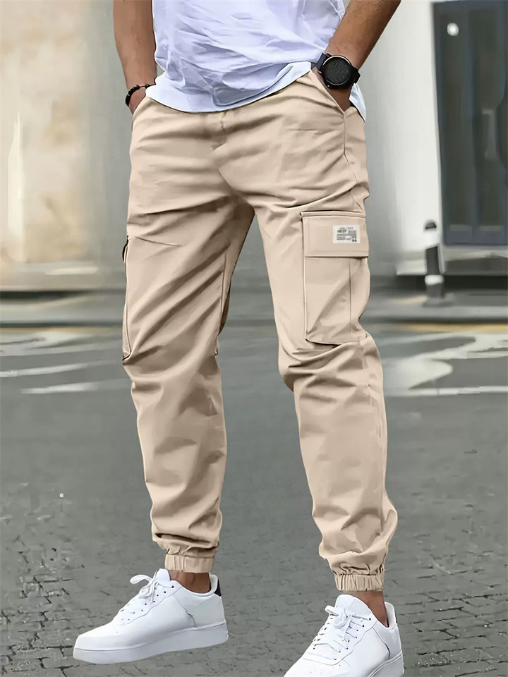 Men's Street Style Casual Cropped Jogger Pants with Multi-Pockets