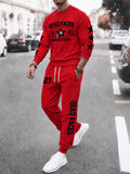 Men's Casual Round Neck Letter Number Printed Sports Sweatsuit Set