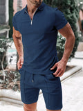Sporty Short Sleeved Polo Collar Outfits for Men