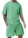 Men's Summer Ribbed 2 Piece Drop Shoulder Short Sleeve Casual Outfit