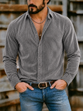 Men's Autumn Solid Color Lapel Long Sleeve Corduroy Shirts