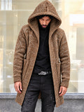 Men Hooded Knit Cardigan Zip Up Long Sweater Coat with Pockets
