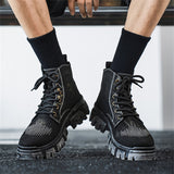 Men's Five-Pointed Star Studded Denim Canvas Martin Boots