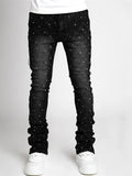 Men's High Waist Stretchy Beads Decorated Skinny Jeans