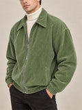 Men Casual Corduroy Zip Up Collared Bomber Jacket
