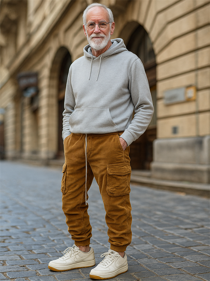 Men's Warm Corduroy Ankle-Tied Cargo Pants