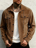 Men Corduroy Button Down Chest Pockets Casual Shirt Jacket