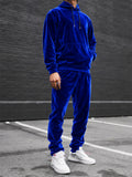 Men Velvet Kangaroo Pocket Hoodie and Jogger Pants Tracksuit Set