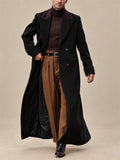 Men Stylish Contrast Collar Wool Blend Overcoat Long Double Breasted Coat