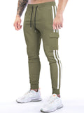 Men Striped Drawstring Tapered Cargo Joggers Sweatpants