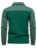 Men's Splicing Contrast Color Long Sleeved Polo Shirt