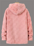 Men Fleece Hoodie Checkered Full Zip Autumn Winter Jacket