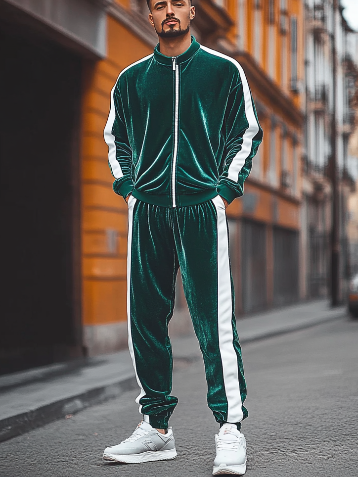 Men's Casual 2-Piece Zip Up Cozy Velvet Tracksuit Sets