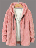 Men Fleece Hoodie Checkered Full Zip Autumn Winter Jacket