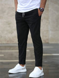 Men Tapered Slim Fit Causal Drawstring Chino Pants