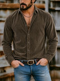 Men's Autumn Solid Color Lapel Long Sleeve Corduroy Shirts