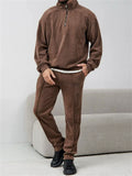 Men Corduroy Half Zip Sweatshirt and Jogger Pants Two Piece Set