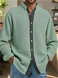 Men's Contrast Trim Waffle-Knit Button Up Casual Shirts