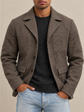Men Vintage Button Down Lapel Collar Casual Tweed Blazer